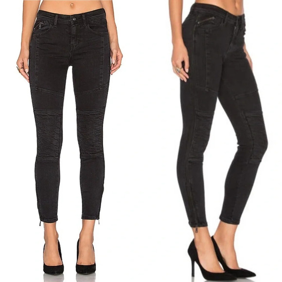 Free People Washed Black Vintage Stretch Midnight Magic Moto Jean Pant Size 26 - Picture 3 of 12